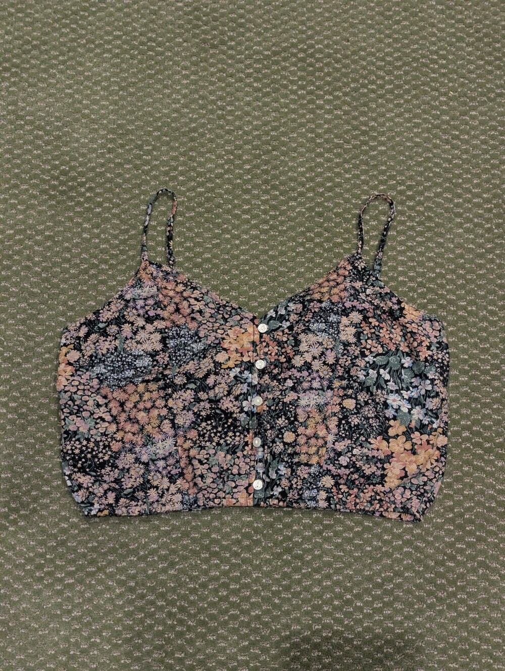 American Eagle Outfitters Black Floral Button-Front Cropped Cami